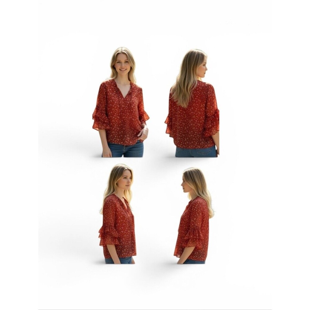 V-Neck Ruffle Sleeve Blouse by - Picture 1 of 8
